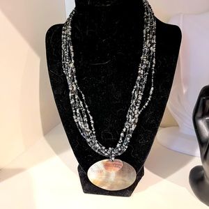 N151 Multistrand seed bead necklace w/ oval shell